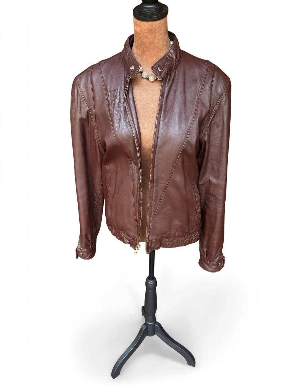 Vintage Philippe Monet for Saks Fifth Avenue Brown Leather Bomber Jacket - Fits